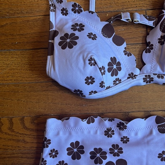 Kate Spade | Scalloped Lilac Brown Pastel Flower Bikini Swimsuit 2 Pc SET Small - Picture 7 of 11
